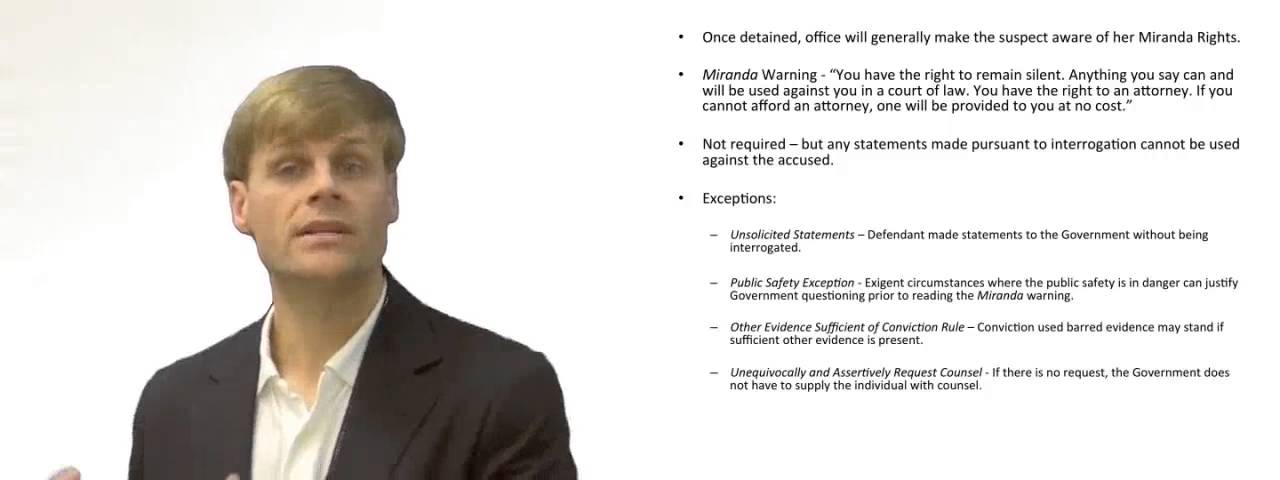 'Video thumbnail for Exceptions to Reading Miranda Rights'