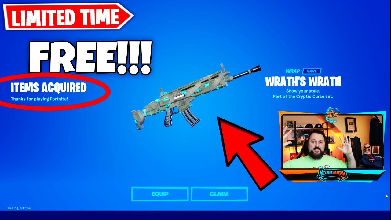 Video thumbnail for Fortnite Free Wrap Code get it in Under 2 Minutes! [Wrath's Wrath Wrap]