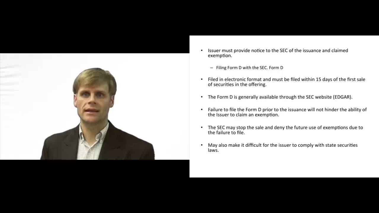 'Video thumbnail for Regulation D - Form D Filing Requirement'