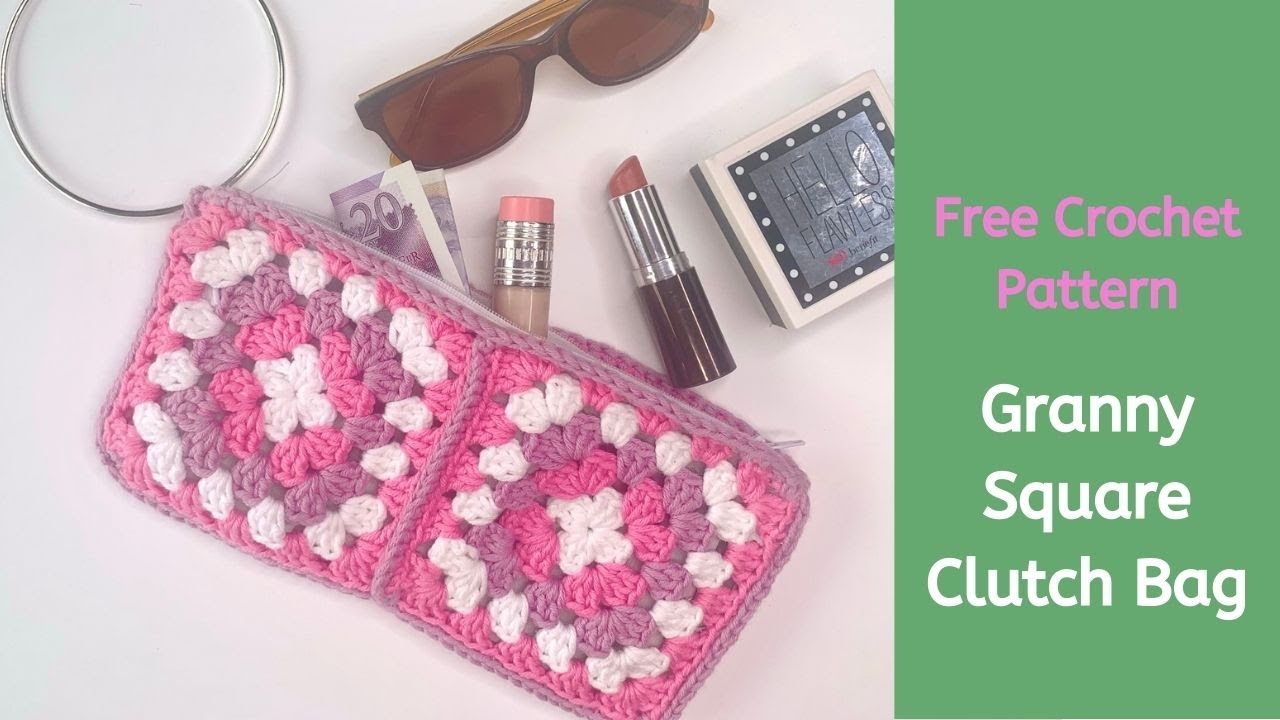 'Video thumbnail for How to crochet a a granny square clutch bag'