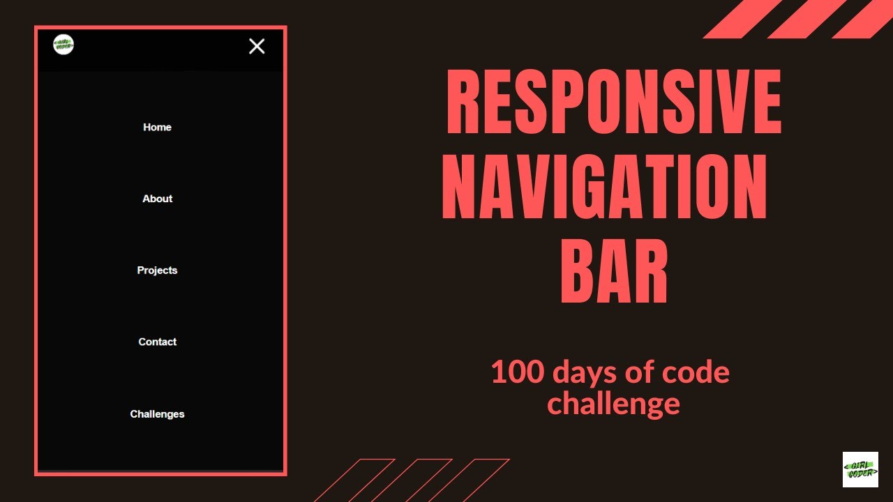 Video thumbnail for Make a Responsive Navigation Bar using HTML and CSS | 100 days of code challenge