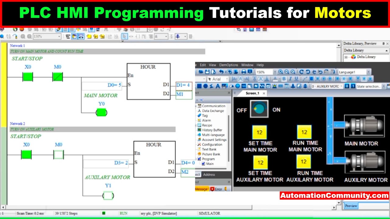 'Video thumbnail for PLC HMI Programming Tutorials for Motors START and STOP based on Time'