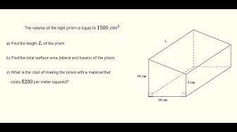 'Video thumbnail for Calculate Surface Area of Right Prism Given the Volume'
