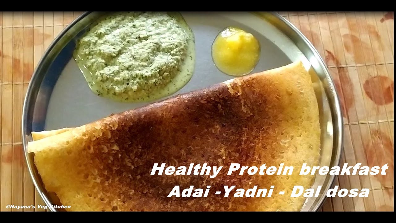 'Video thumbnail for Healthy protein rich breakfast recipe Adai-Yadni-Multi Dal dosa & Coconut chutney recipe. No rice'