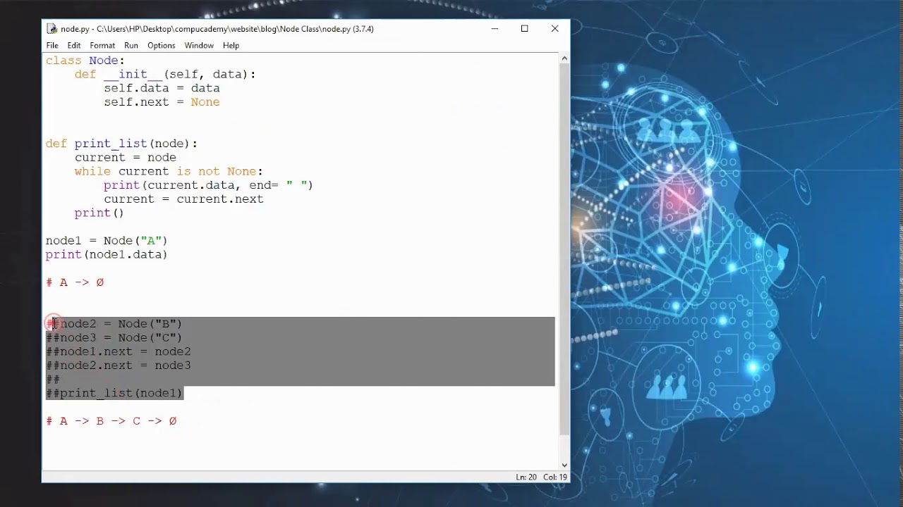 Video thumbnail for Node Class for a Linked List with Object Oriented Python