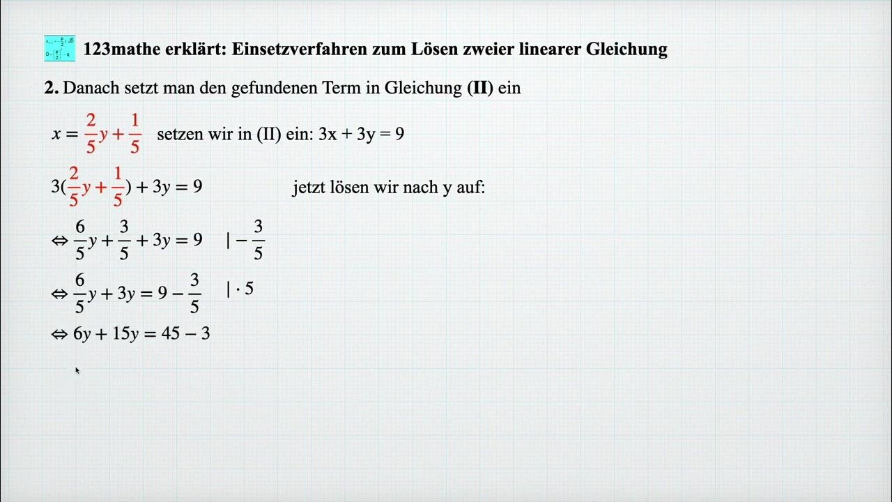 'Video thumbnail for Zwei lineare Gleichungen mit Einsetzen lösen'