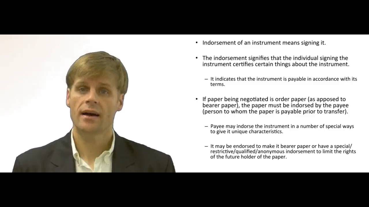 'Video thumbnail for Indorsement of a Negotiable Instrument'
