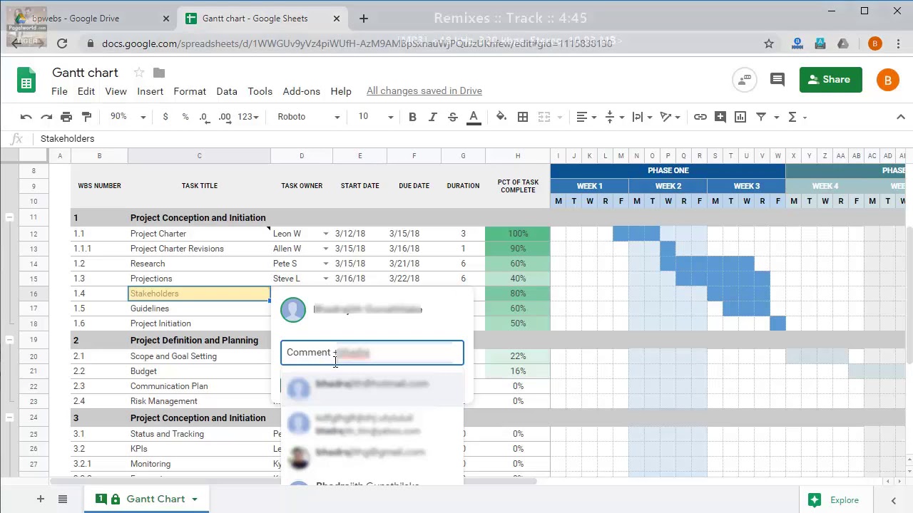 'Video thumbnail for Google Sheets for Project Management - Add comments and assign them'