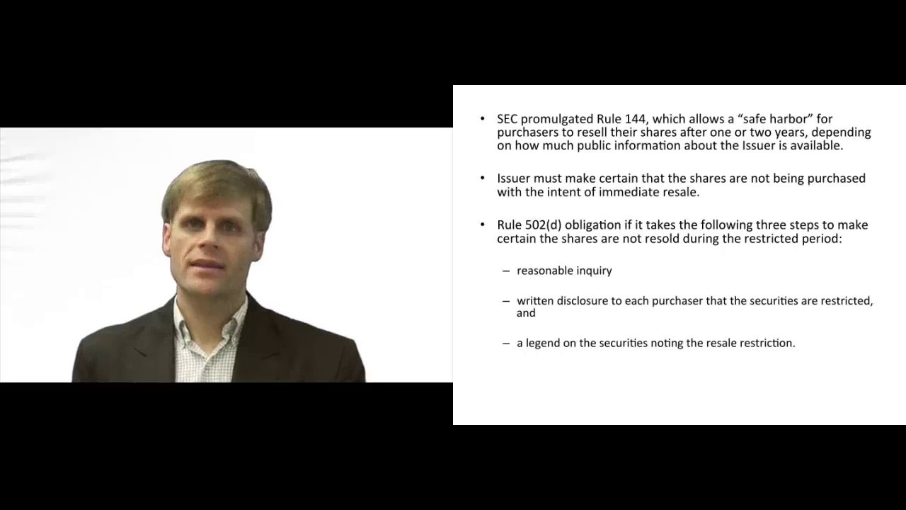 'Video thumbnail for Restricted Securities - Rule 144'