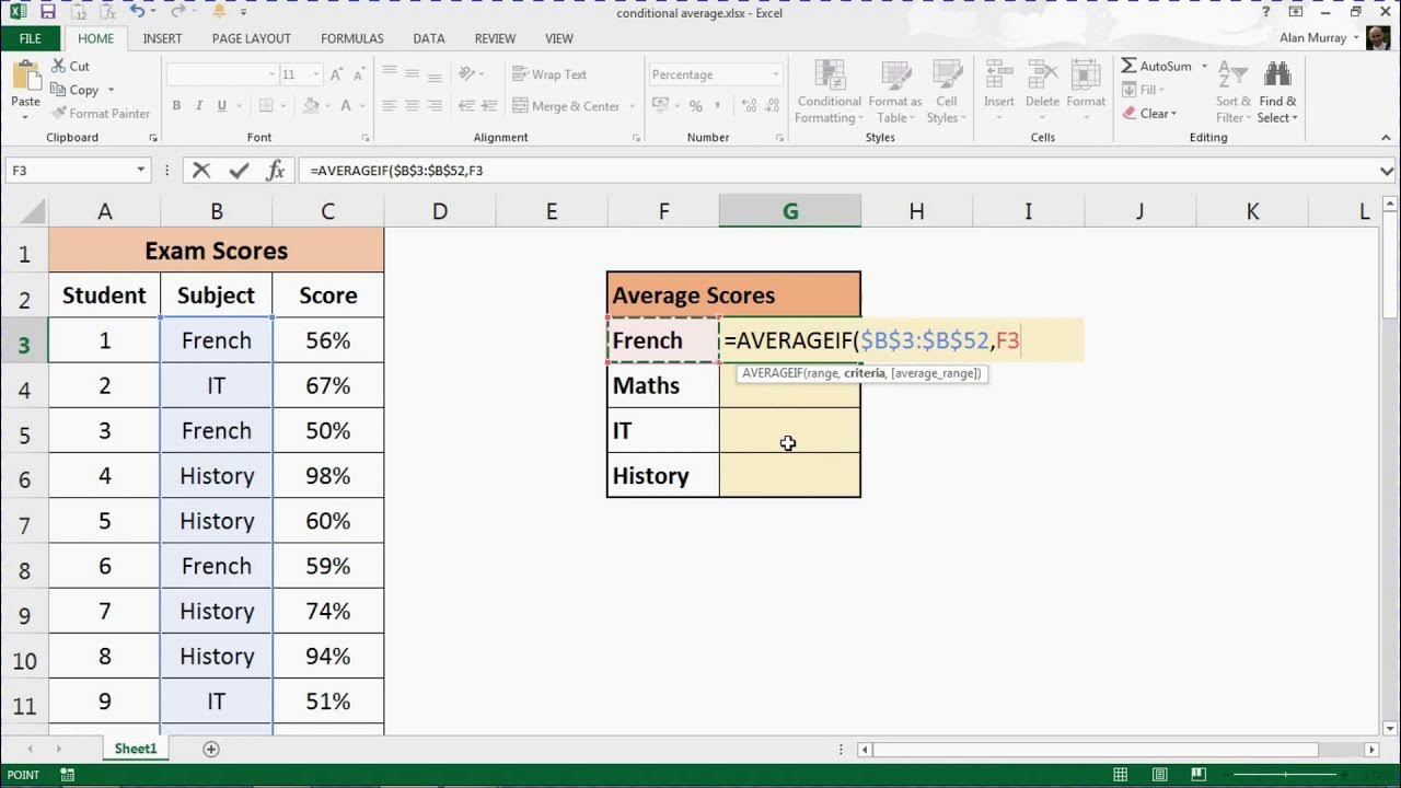 Video thumbnail for Excel Conditional Average Formula - AVERAGEIF Function