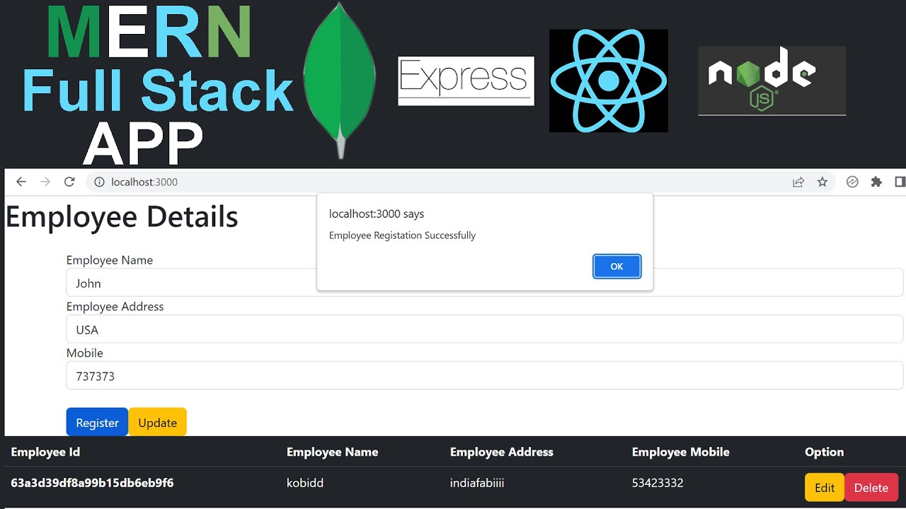 Nodejs React with Mongodb (MERN) Crud App(MongoDB, Express, React, Node JS)
