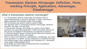 'Video thumbnail for Transmission Electron Microscope Definition, Parts, Working Principle, Applications, Advantages'