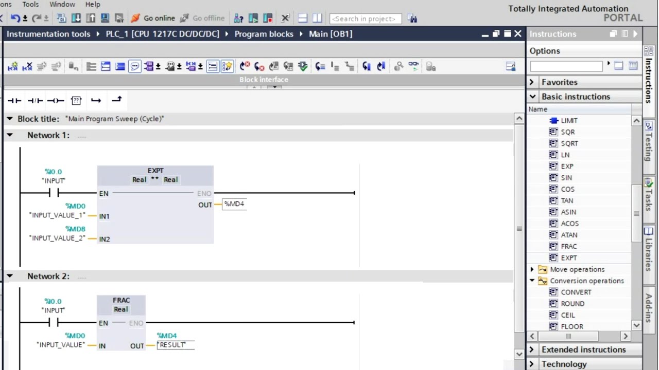 'Video thumbnail for Siemens PLC Programming - Return fraction (FRAC), General Exponential (EXPT)'