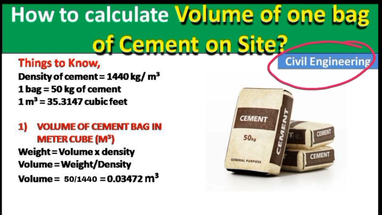 'Video thumbnail for Convert Volume of cement into meter cube and Meter cube to number of bags of cement'
