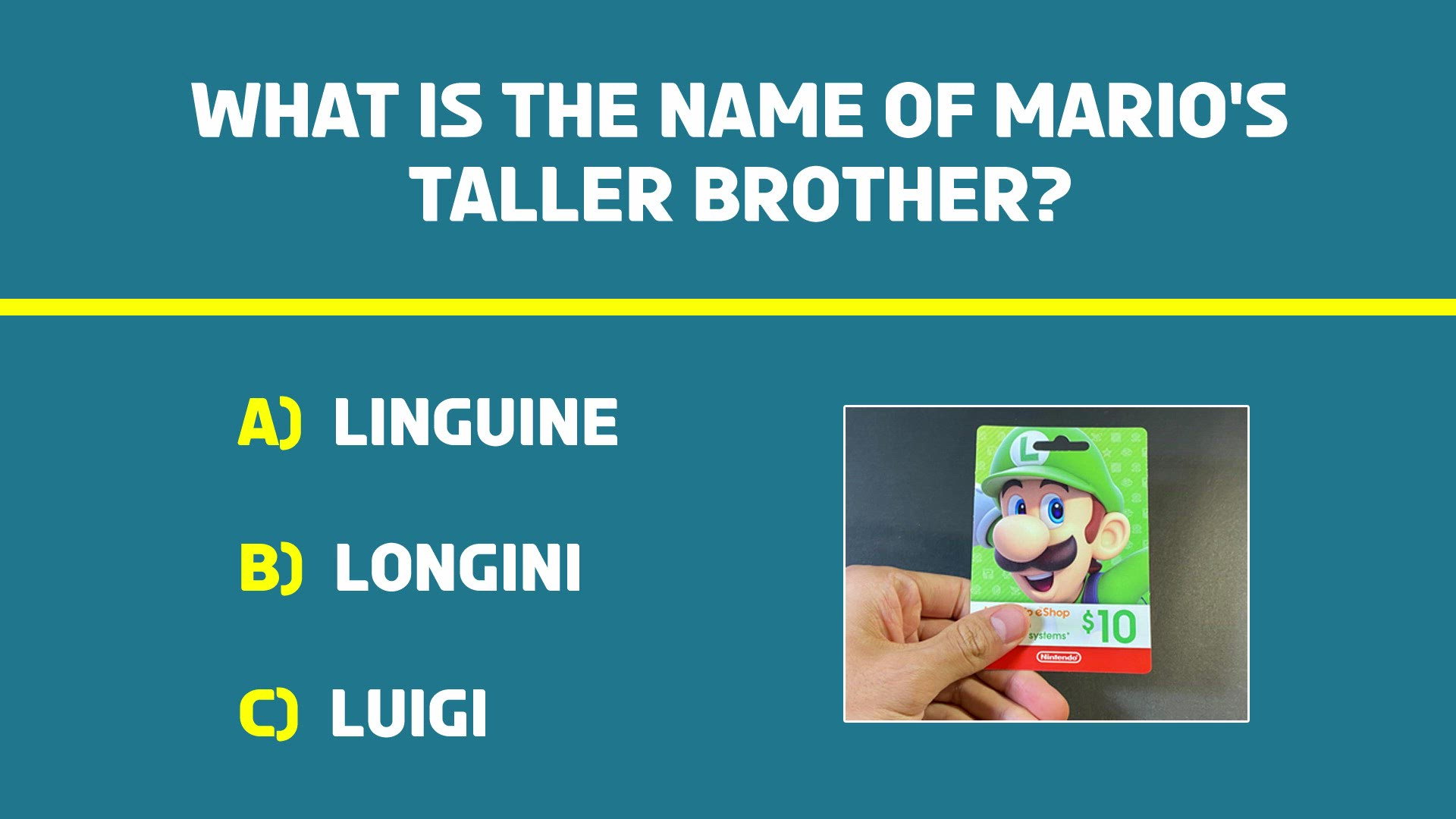 'Video thumbnail for Quiz: What Is The Name Of Mario's Taller Brother?'