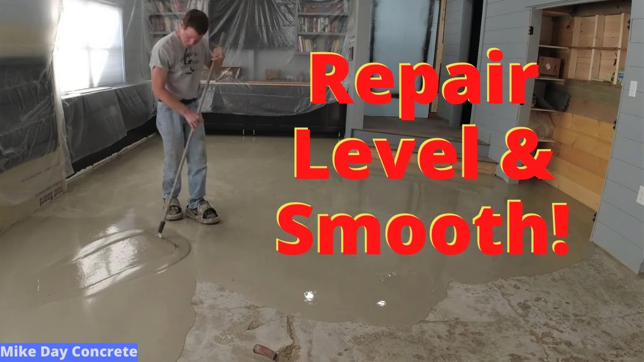 'Video thumbnail for Amazing Self Leveling Concrete Overlay (Fixing a badly damaged concrete floor)'
