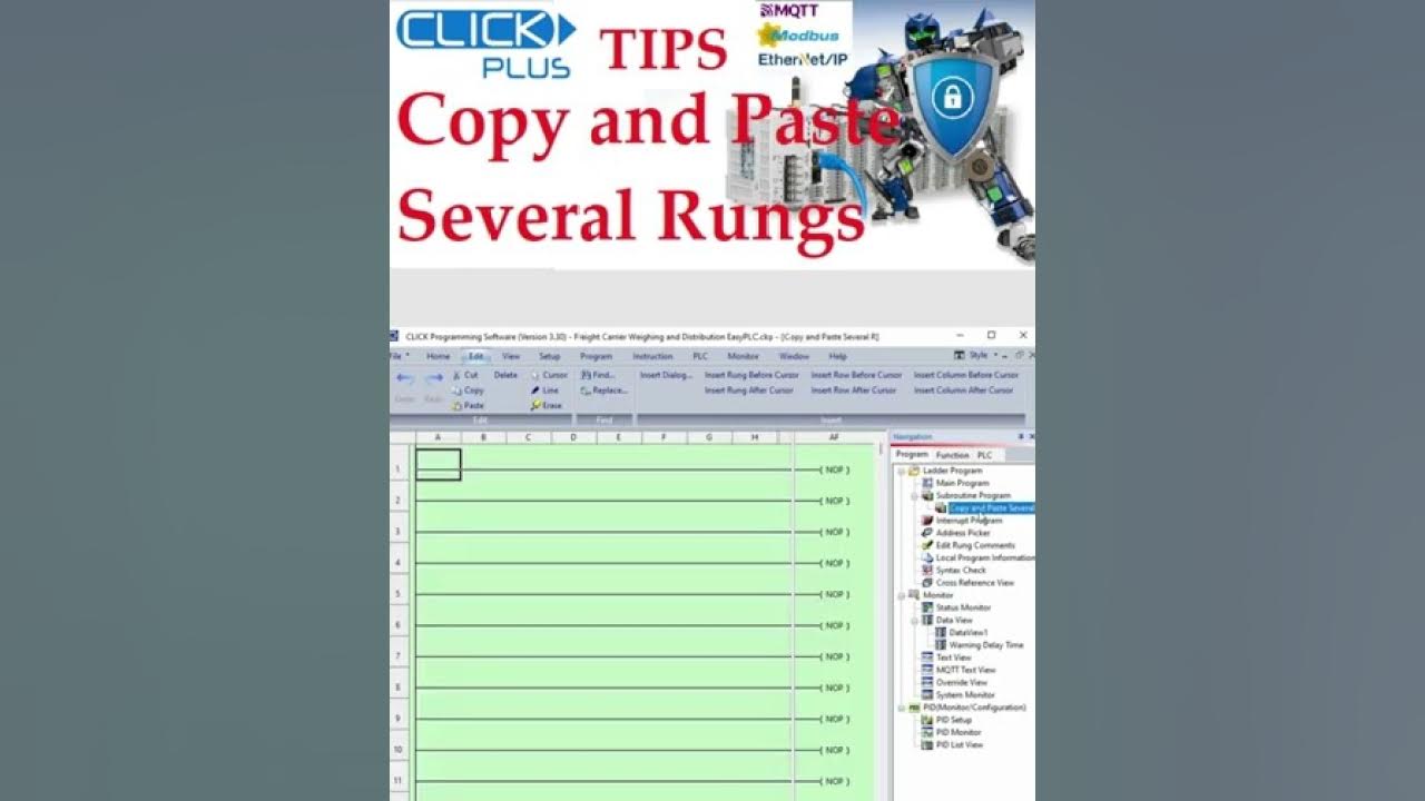 'Video thumbnail for Click PLC Software Copy and Paste Several Rungs'