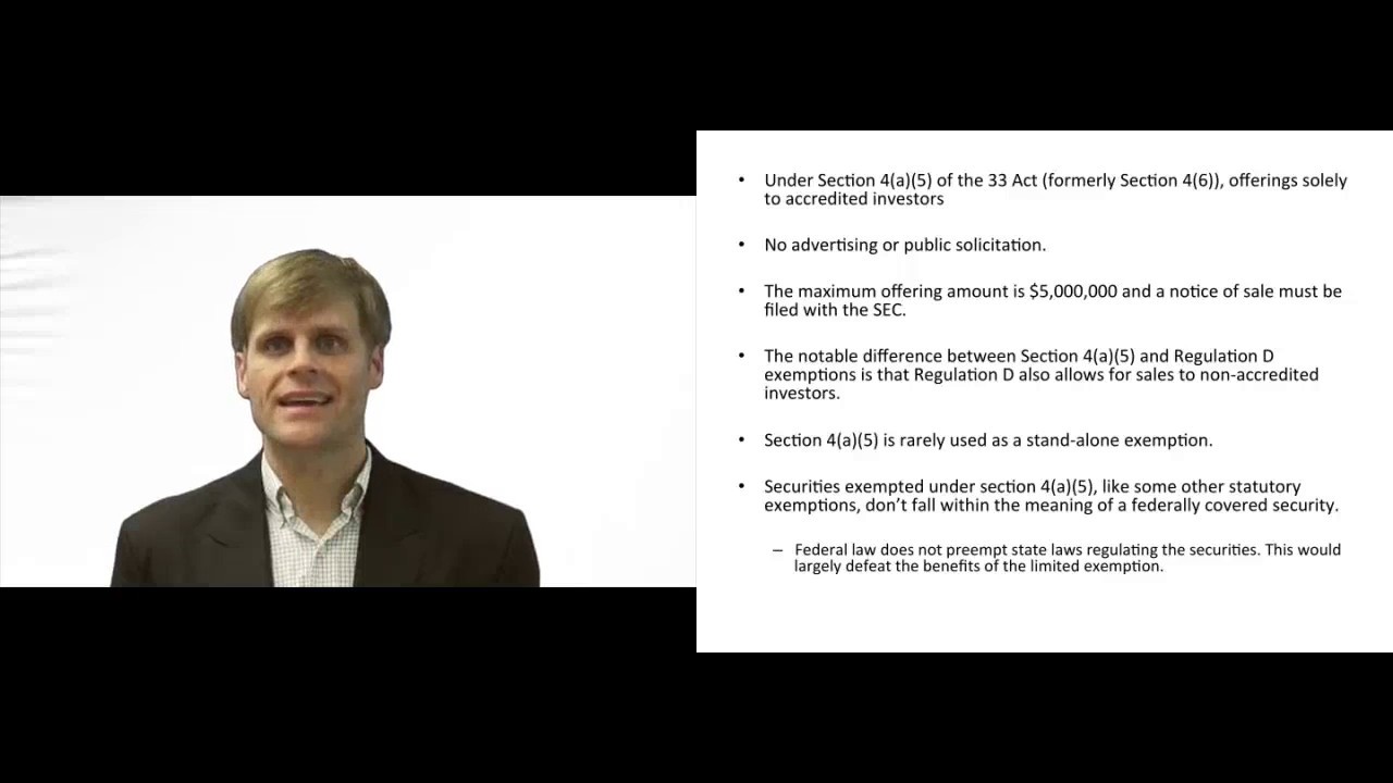 'Video thumbnail for Section 4(a)(5) - Statutory Securities Exemption'