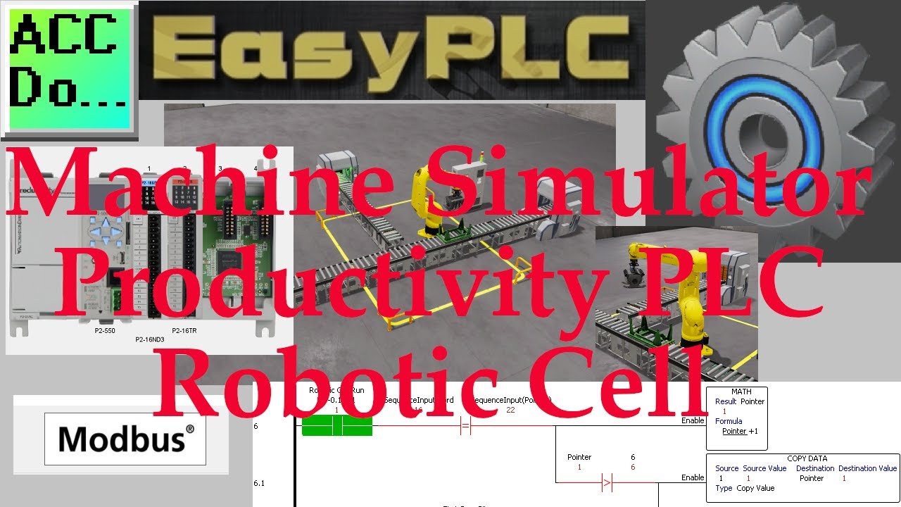'Video thumbnail for EasyPLC Machine Simulator Productivity PLC Robotic Cell'