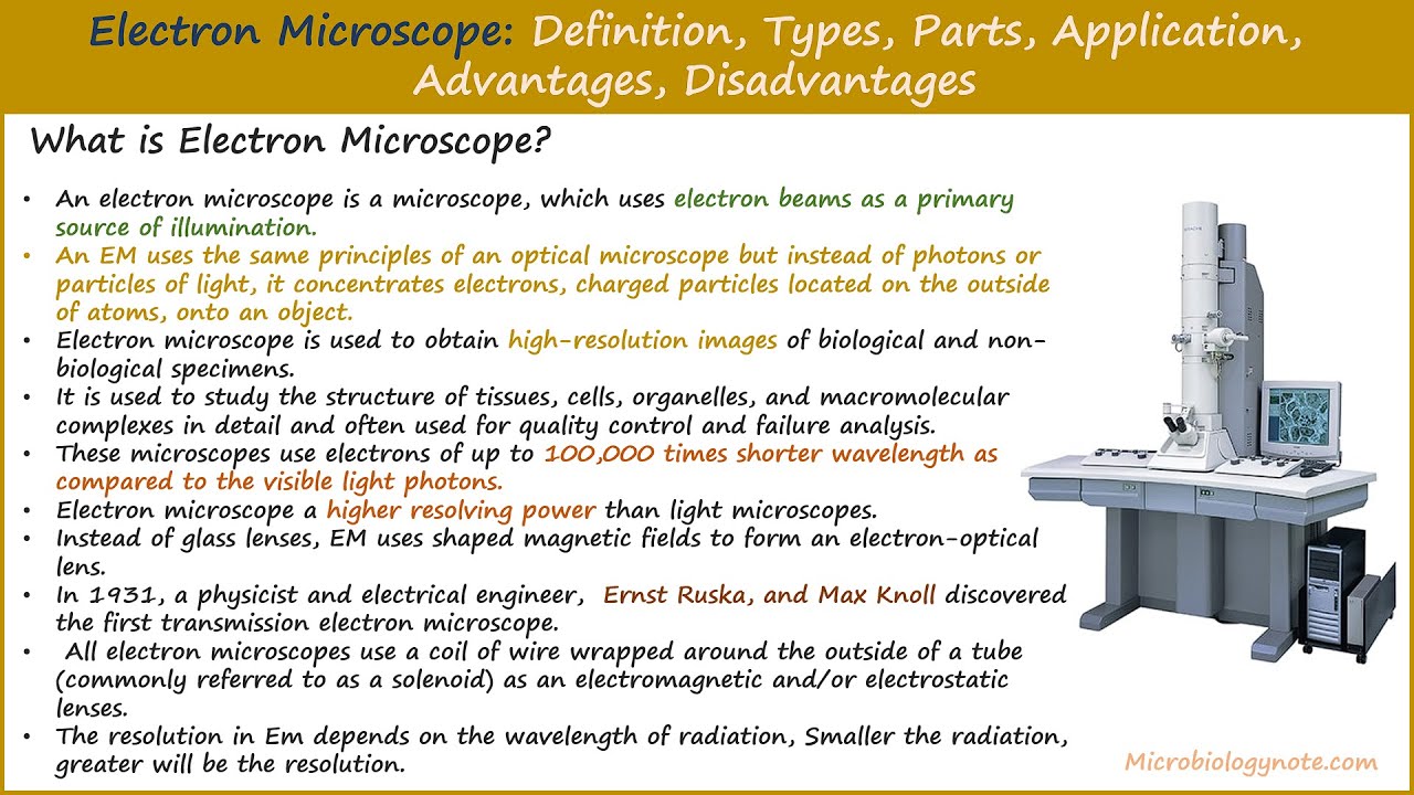 'Video thumbnail for Electron Microscope: Definition, Types, Parts, Application, Advantages, Disadvantages'