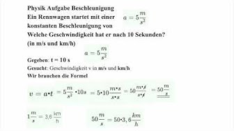 'Video thumbnail for Geschwindigkeit berechnen mit Beschleunigung und Zeit Physik Aufgabe Rennwagen'