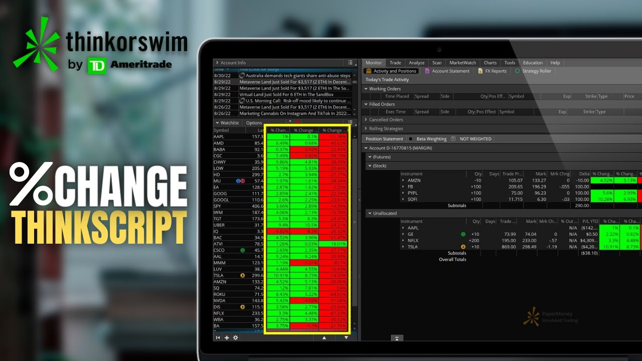 'Video thumbnail for Stock Percent Change Script for ThinkorSwim'