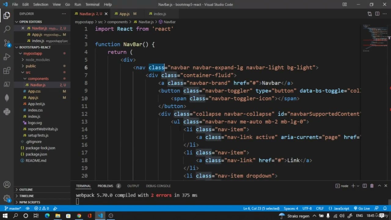 Video thumbnail for ReactJS: Styling NavBar Component with Bootstrap5 NavBar