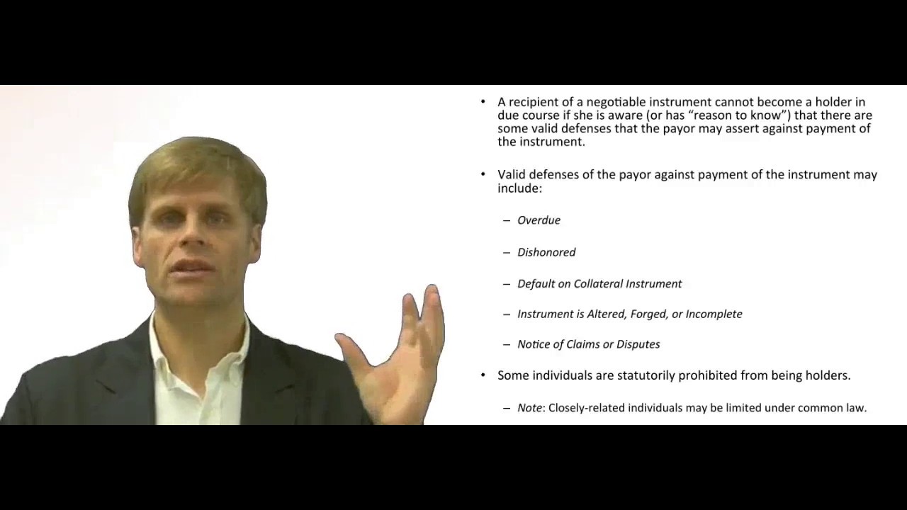 'Video thumbnail for Holder in Due Course - Notice of Valid Defense'