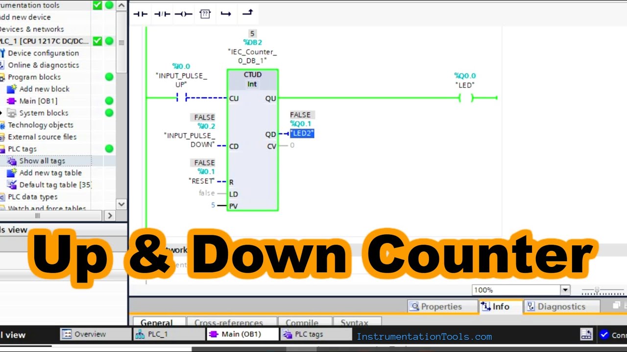 'Video thumbnail for Up and Down Counter in Tia - S7 1200 PLC Programming - CTUD Instruction'