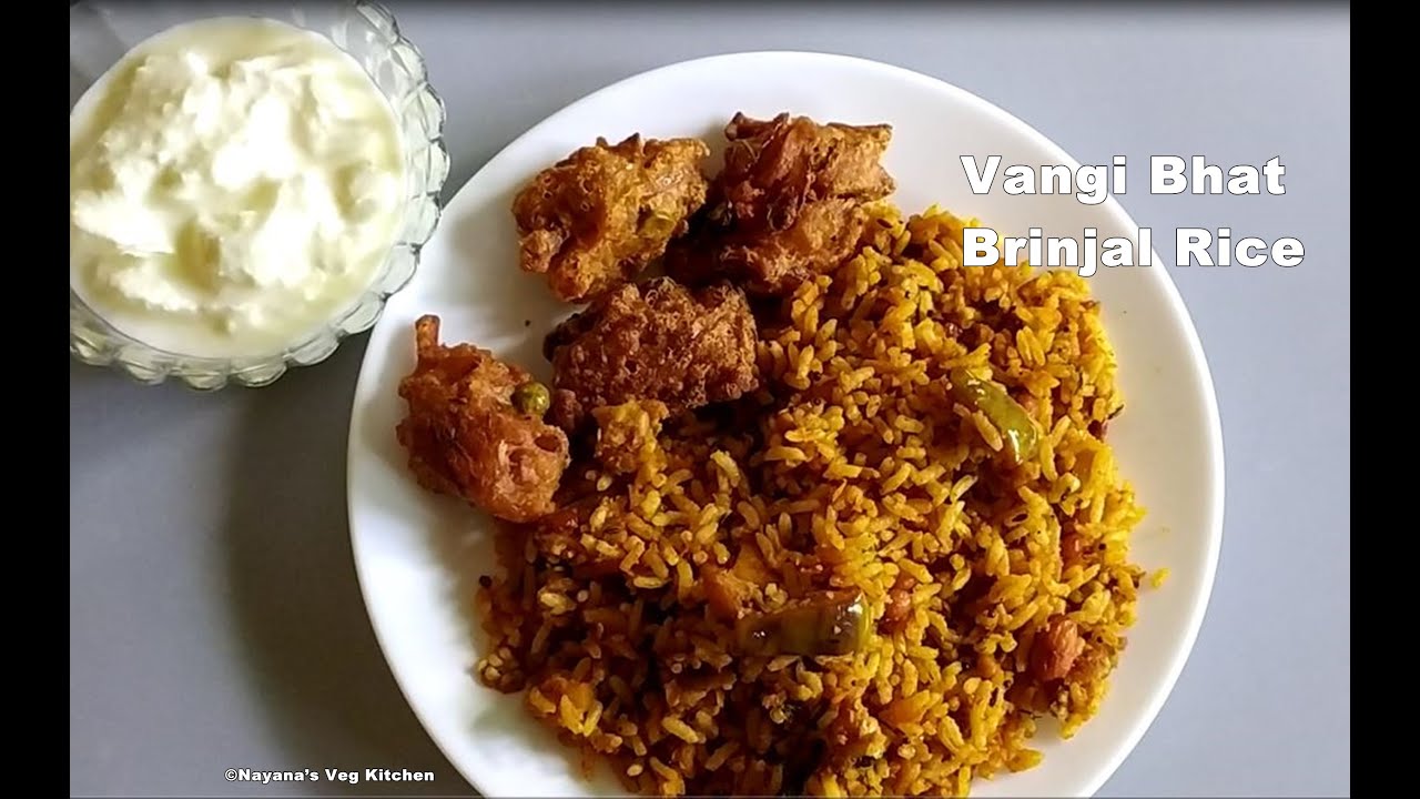 'Video thumbnail for Vangi bhat recipe. Brinjal Rice. One dish meal. No onion no garlic ವಾಂಗಿಬಾತ್. Nayana's Veg Kitchen'