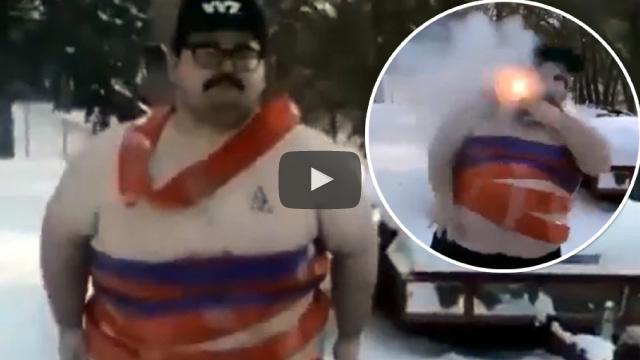 Video thumbnail for man set fire with a firecracker on his chest