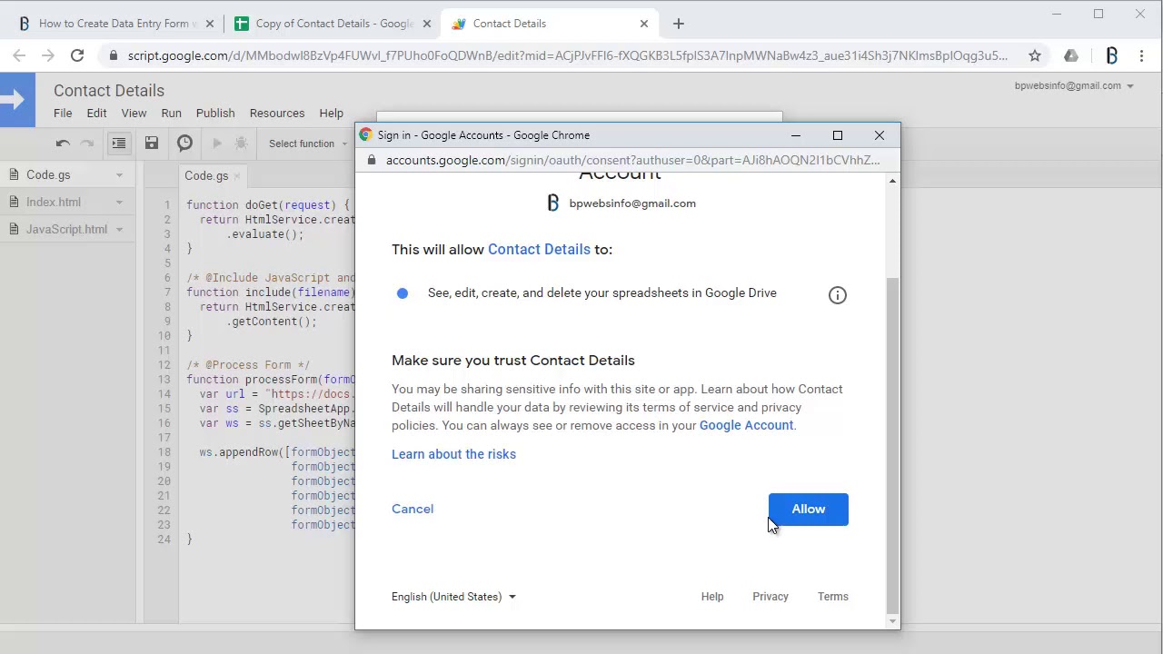 'Video thumbnail for How to Create Data Entry Form with Google HTML Service and Submit Data to Google Sheets'