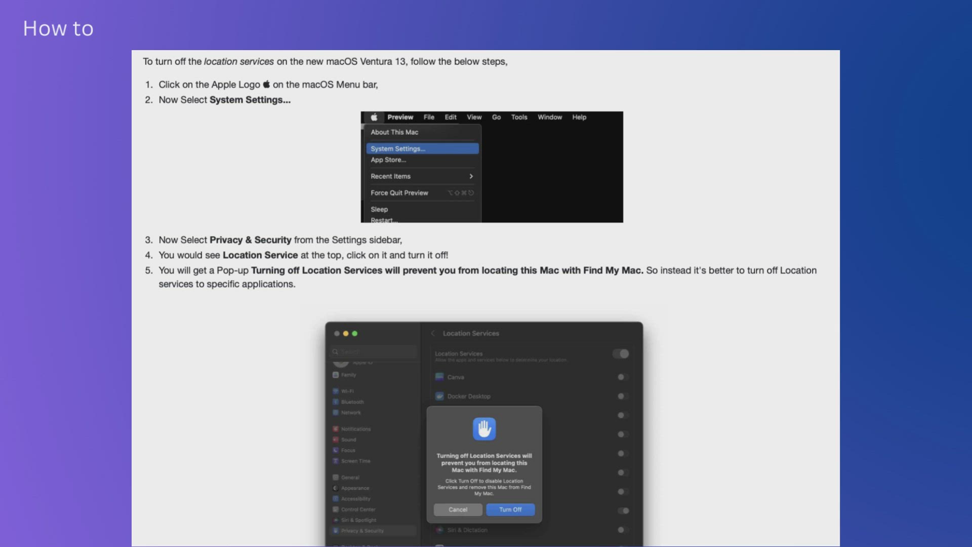 'Video thumbnail for How to turn off Location Service macOS Ventura'