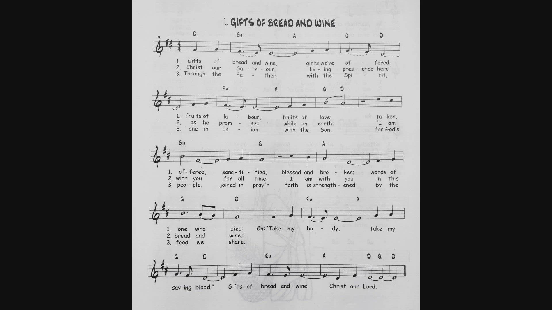 'Video thumbnail for Gifts Of Bread And Wine - Catholic Mass Song Sheet Music'