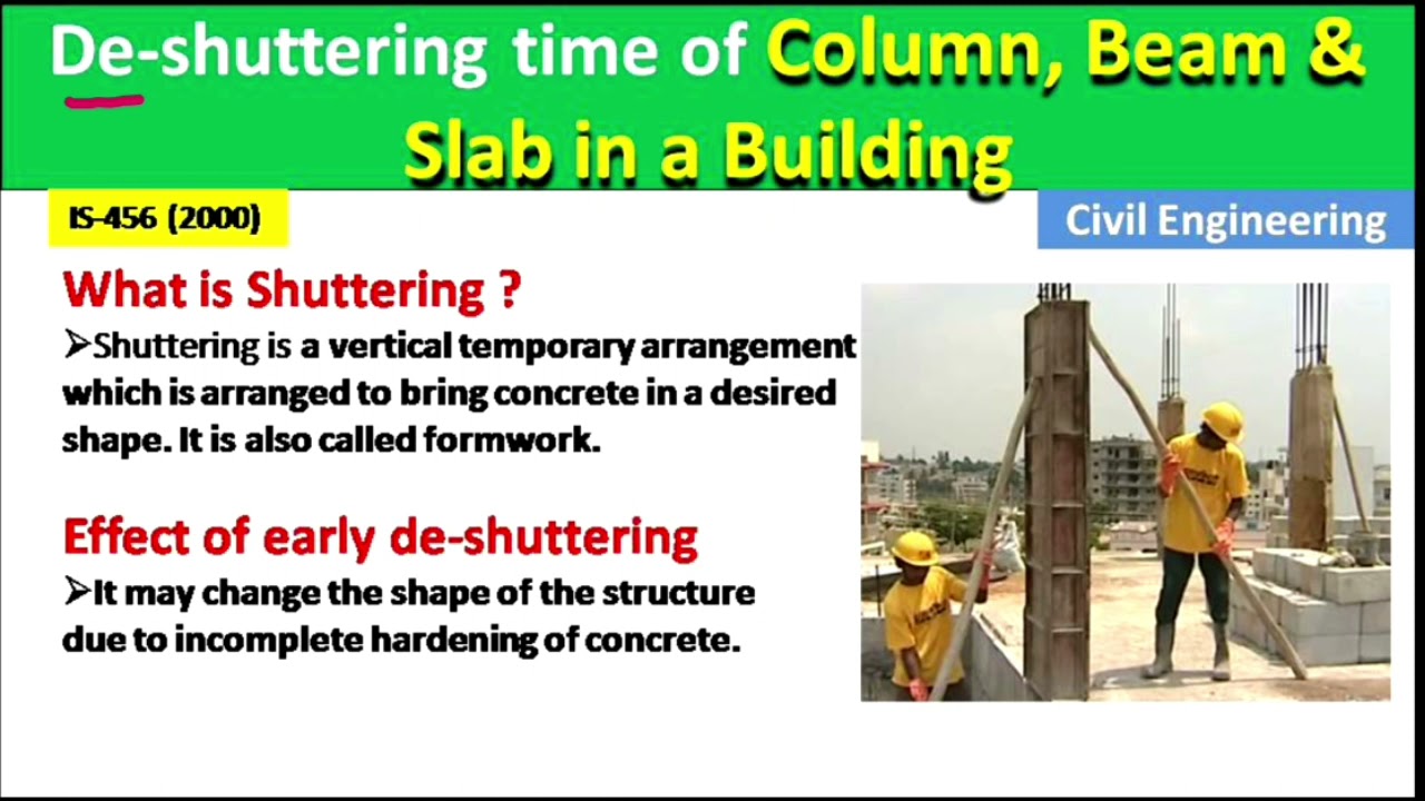 'Video thumbnail for De-Shuttering or Removal time of formwork in column, beam, and slab in building'