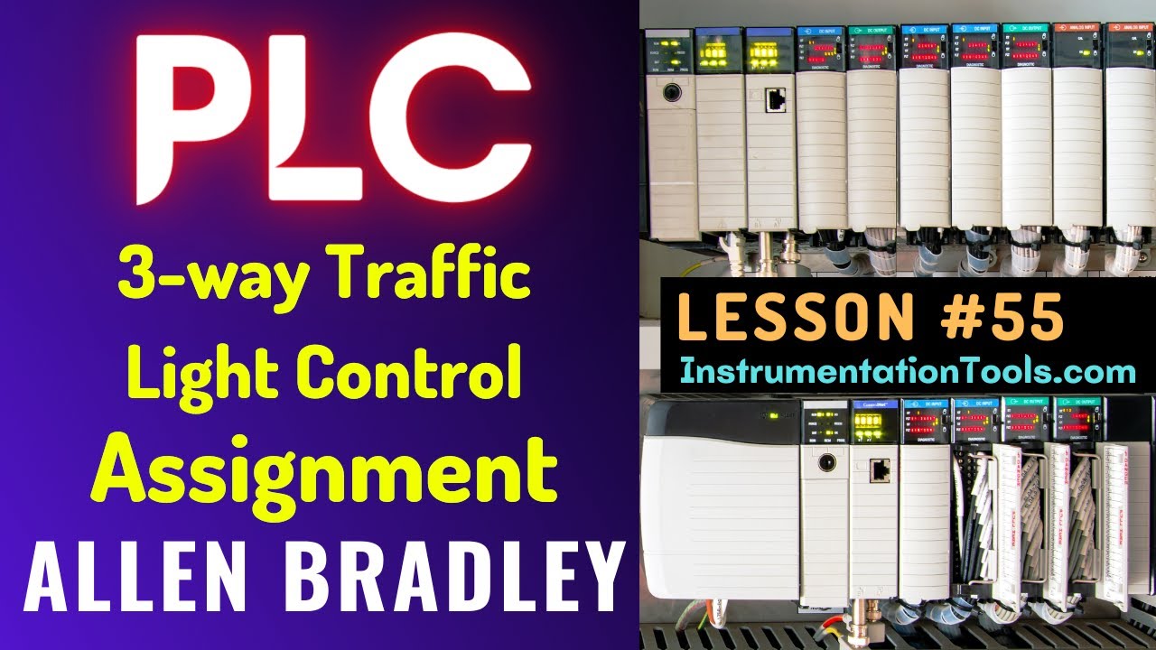 'Video thumbnail for PLC Training 55  -  Design ladder logic for 3 way Traffic Light Control'
