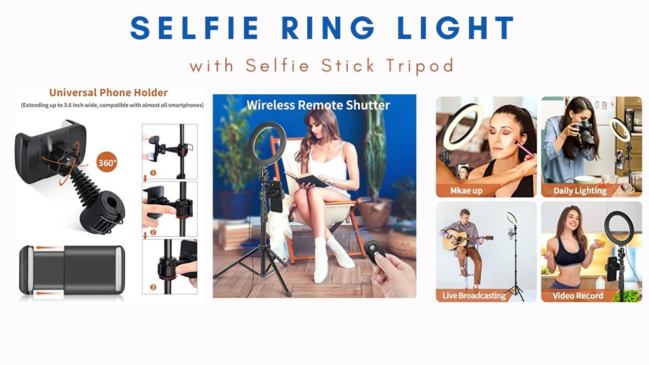 Video thumbnail for UBeesize Selfie Ring Light with Selfie Stick Tripod #sefliring #tripodstand#cellphoneholder