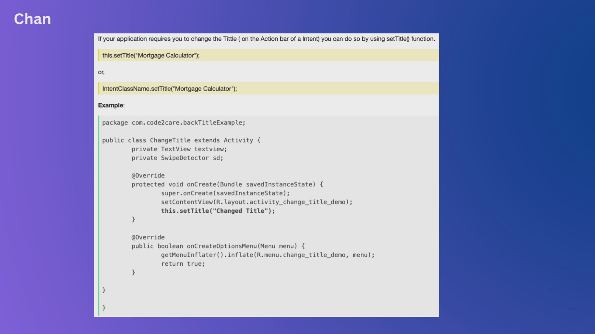 'Video thumbnail for Changing Android Intent Tittle using java code'