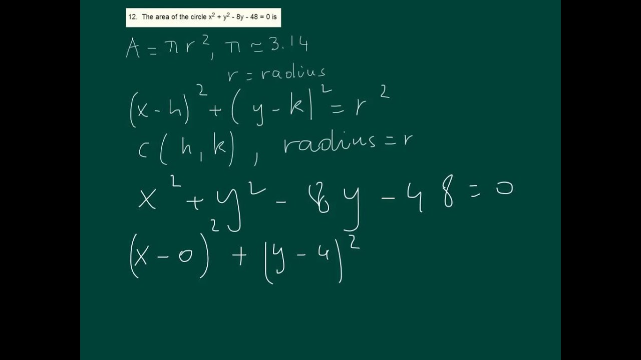 'Video thumbnail for Sat Math Level 2 Question and Solution- find the area of a circle given its equation -'