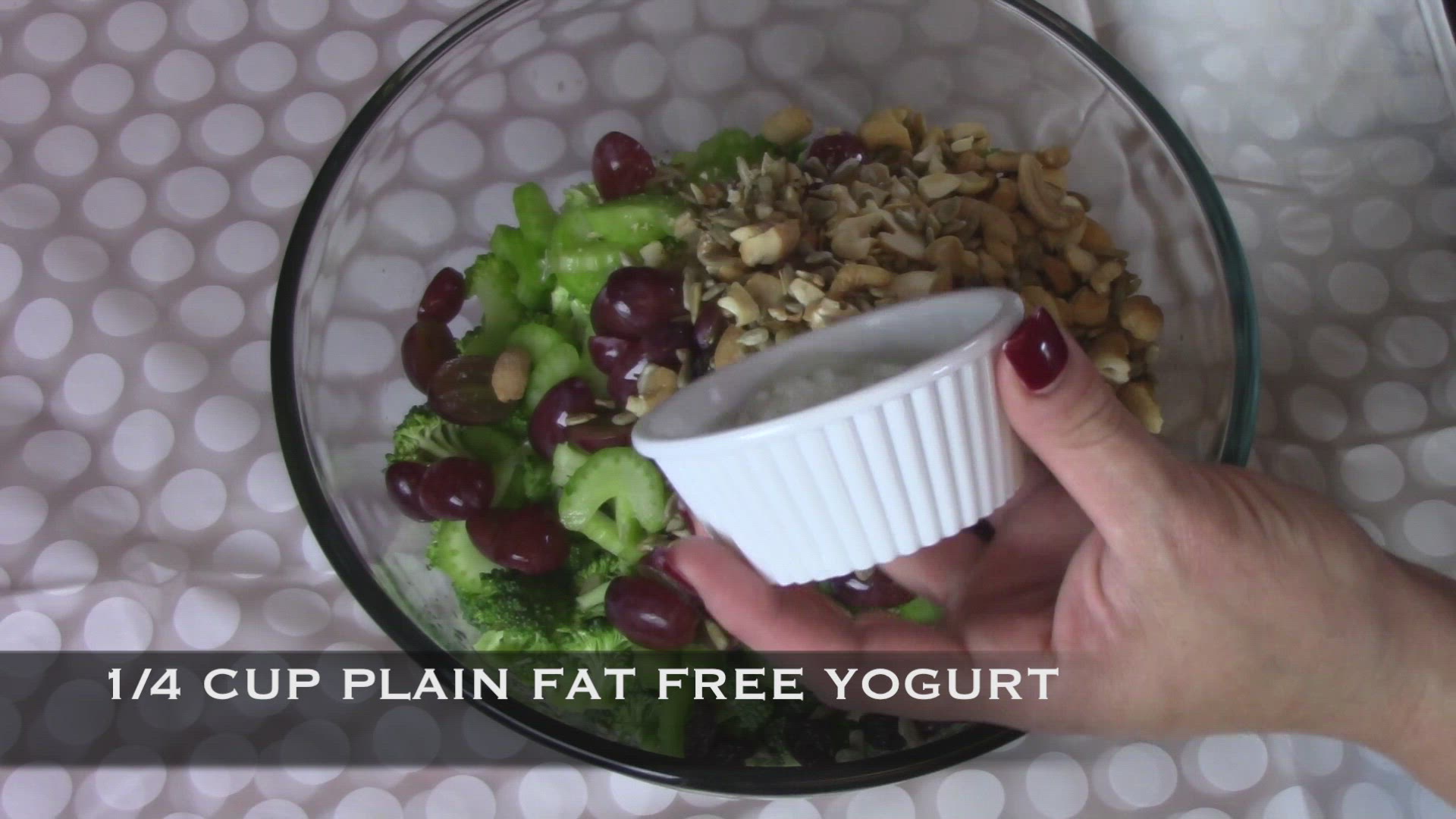 Video thumbnail for Broccoli Salad with Cranberries and Sunflower Seeds Recipe