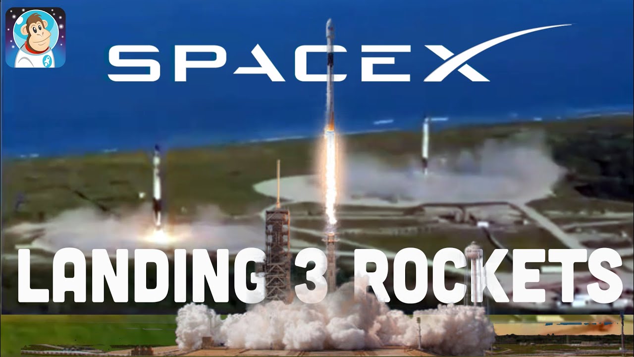 'Video thumbnail for Landing all THREE Boosters! 3 minute RECAP #spacex #falconheavy'