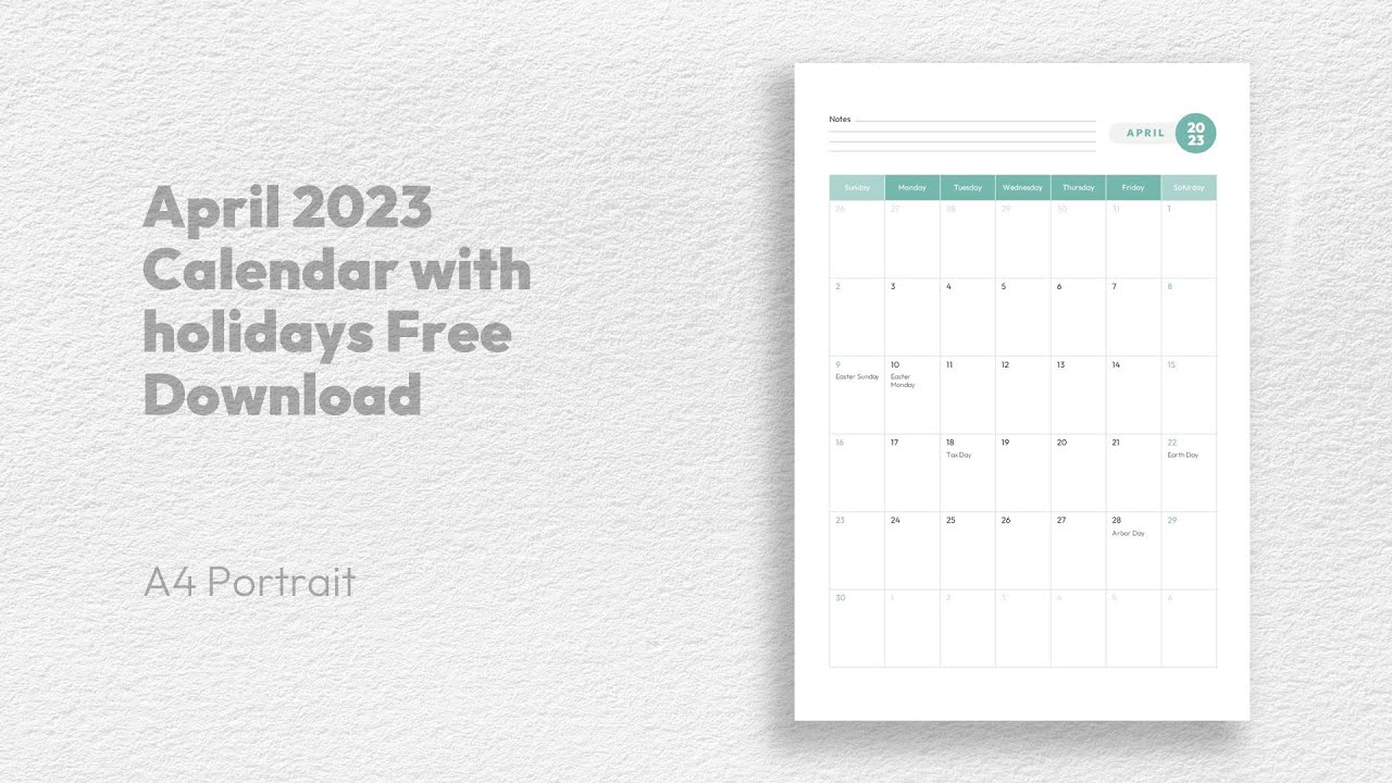 'Video thumbnail for April 2023 Calendar with holidays Free Download'