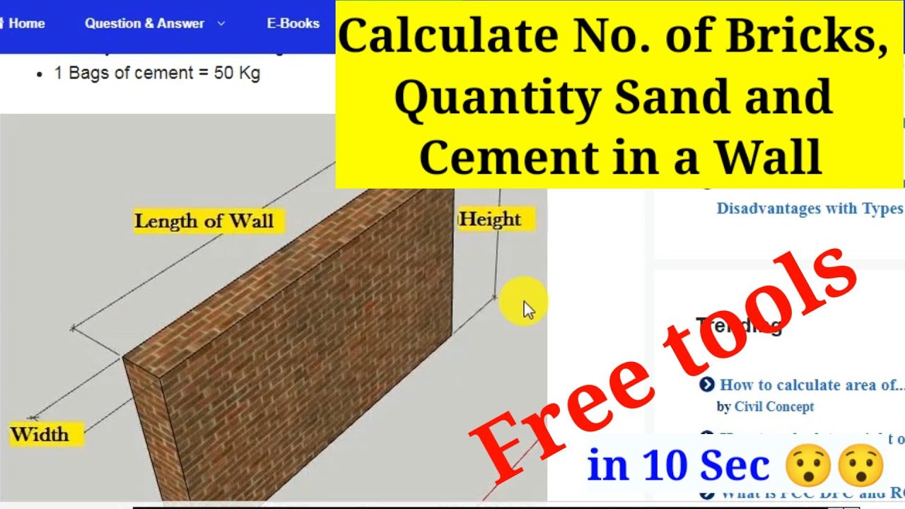 'Video thumbnail for How to Calculate Numbers of Bricks, Quantity of Sand and Cement in Wall - Tools'
