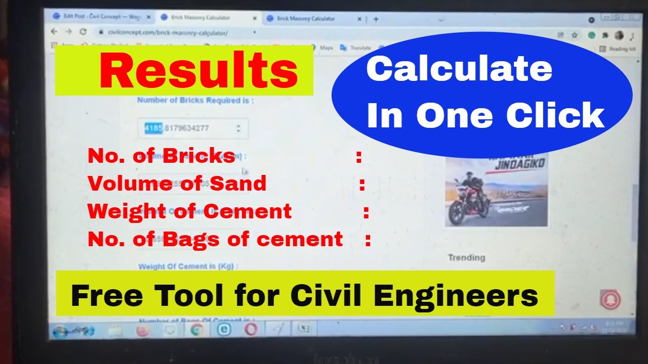'Video thumbnail for Brick masonry Calculator to calculate no. of Bricks, Cement and Sand Required to Construct Wall'