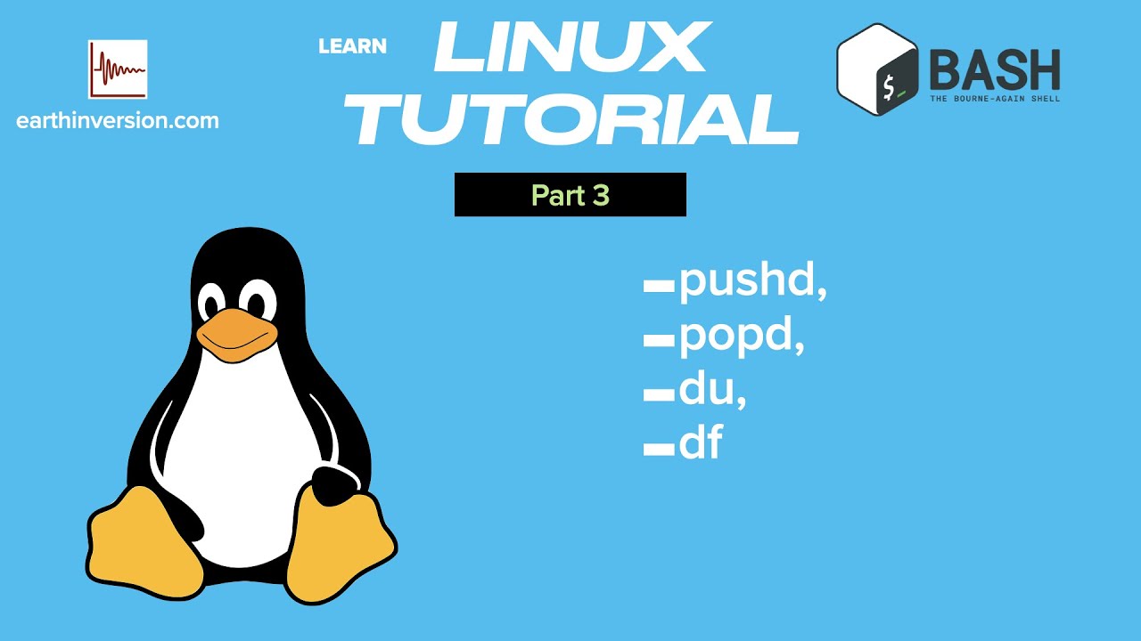 'Video thumbnail for Linux Tutorial Part 3: pushd, popd, du and df'