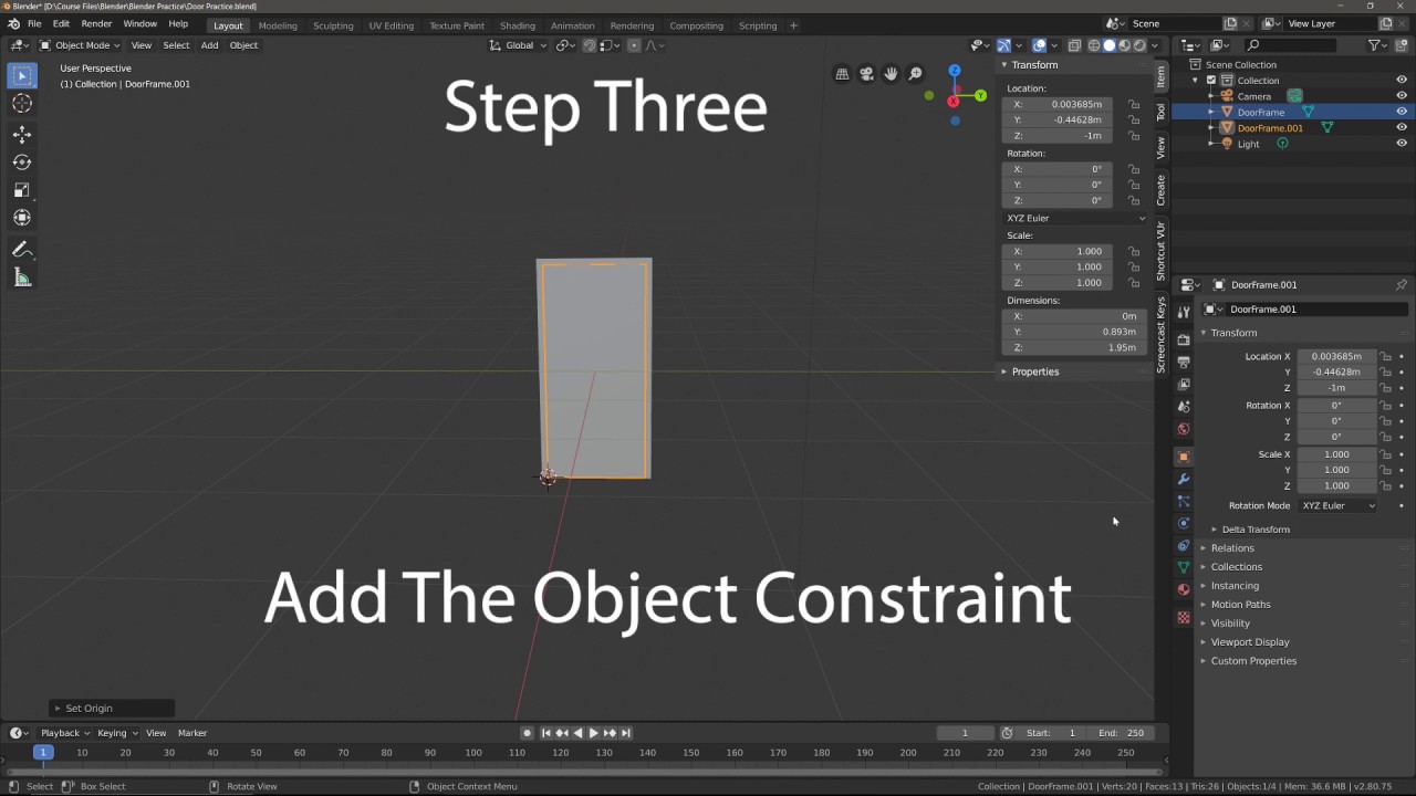Video thumbnail for Problem Solved! Use object constraints to create a door that opens and closes- Blender 2.8 Tutorial