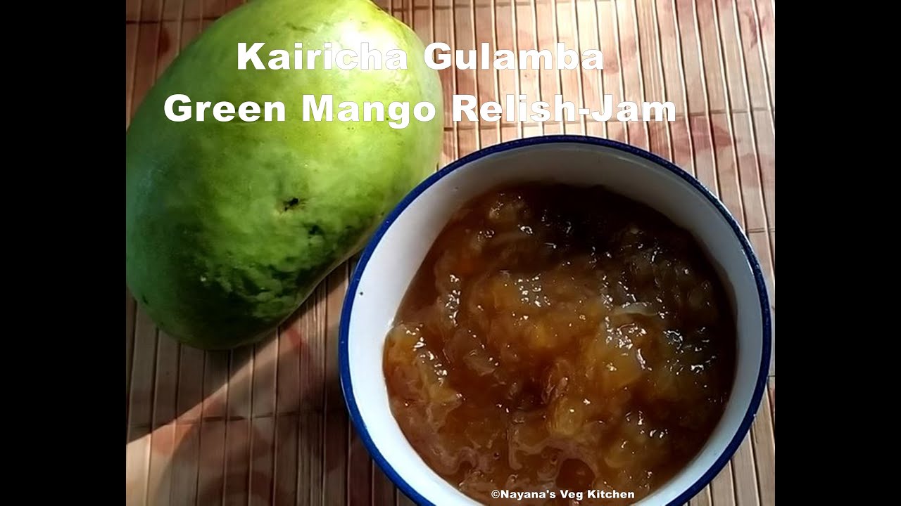 'Video thumbnail for 10 minute Gulamba recipe. Raw mango relish. Mango jam. Kairicha gulamba. कैरीचा गुळांबा. गूळ आंबा'