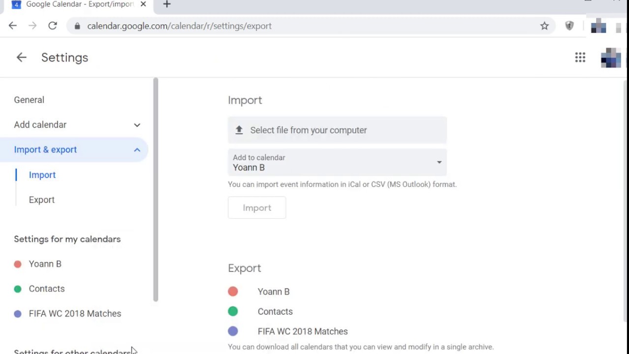 'Video thumbnail for Google Calendar: import ICS file and events'