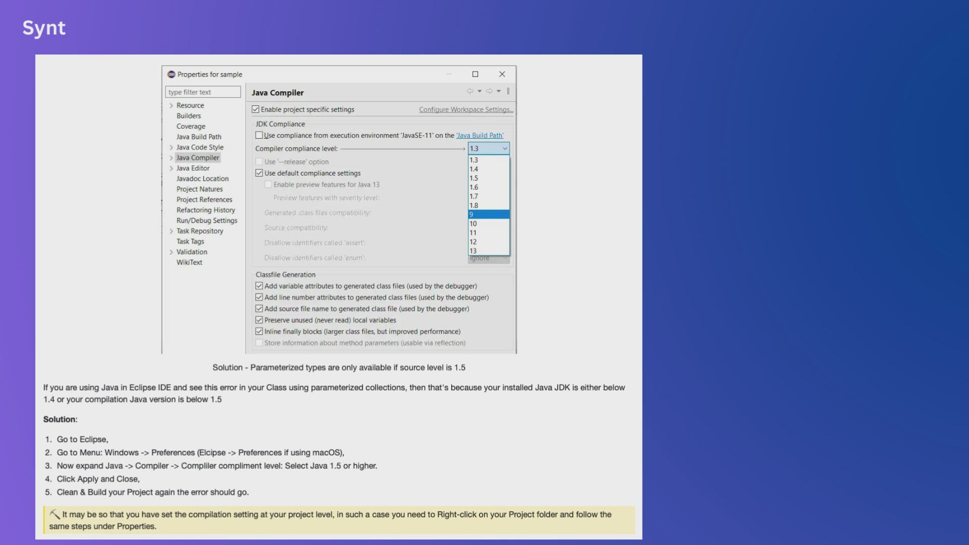 'Video thumbnail for Syntax error, parameterized types are only available if source level is 1.5 or greater [Java]'