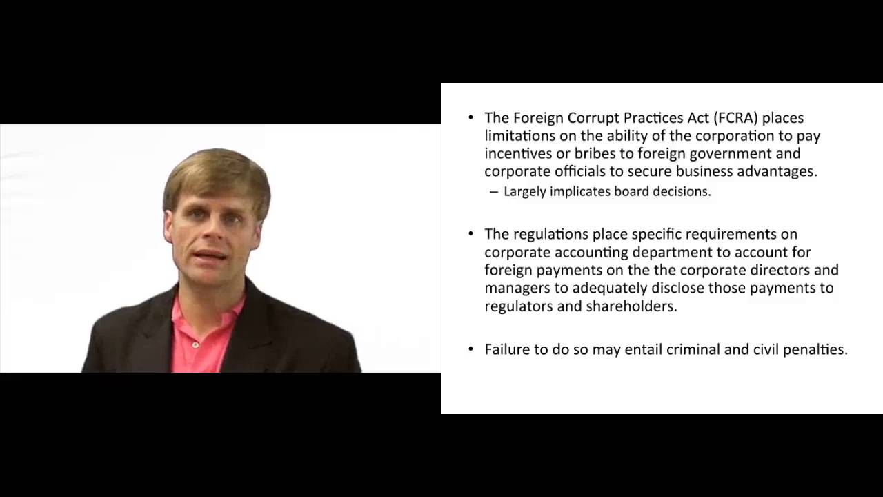 'Video thumbnail for Corporate Governance and the Foreign Corrupt Practices Act - Explained'